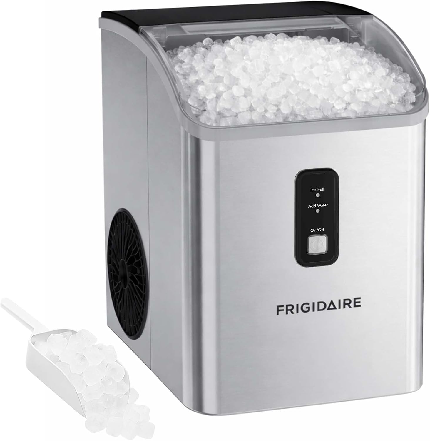 Frigidaire Countertop Crunchy Chewable Nugget Ice Maker, Compact, 33lbs per Day, Metallic Finish