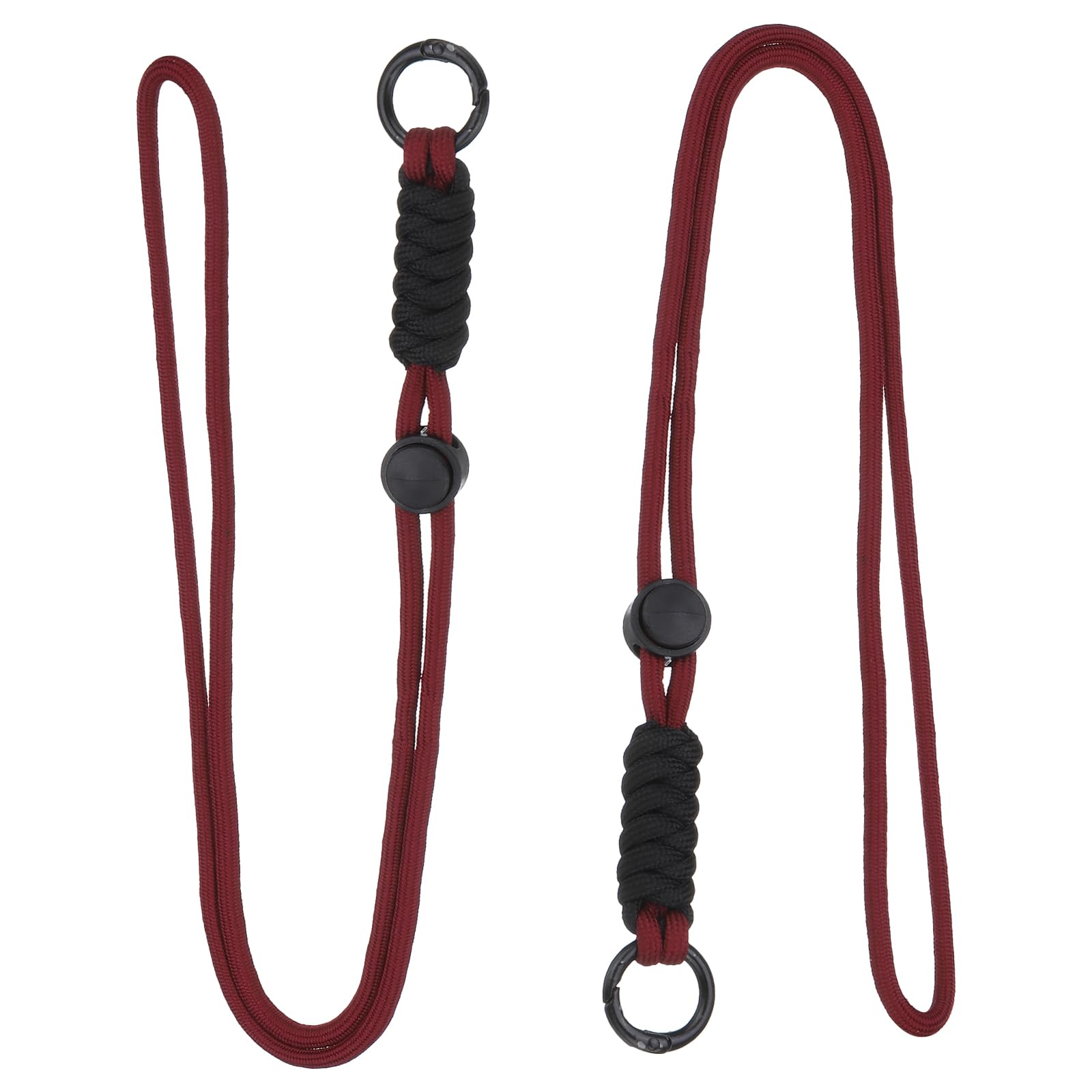 PATIKIL 2 Pcs Paracord Lanyard Necklace, Paracord Lanyard with Split Ring & Clip, Color Matching String for Outdoor Activities, Bag Pendant, Keys, Dark Red & Black