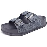 KuaiLu Womens Sandals with Arch Support Comfortable Slippers Orthotic Cushion Recovery Slides Summer Fashion Leather Buckle Casual Plantar Fasciitis Shoes for Indoor&Outdoor Size Grey 11