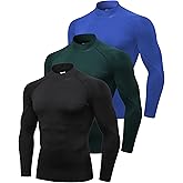 SPVISE 3 Pack Mens Long Sleeve Compression Shirts Dry Fit UPF 50+ Running Workout Gym Base Layer Top Mock Turtleneck/Crewneck