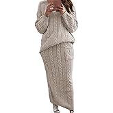 utcoco Womens Sweater Sets Winter Chunky Cable Knit 2 Piece Outfits Sweater Skirt Set