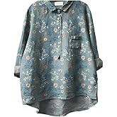 Akivide Women's 2025 Fall Trendy Lapel Boho Floral Printed Long Sleeve Shirt Retro Casual Loose Plus Size Tunic Tops