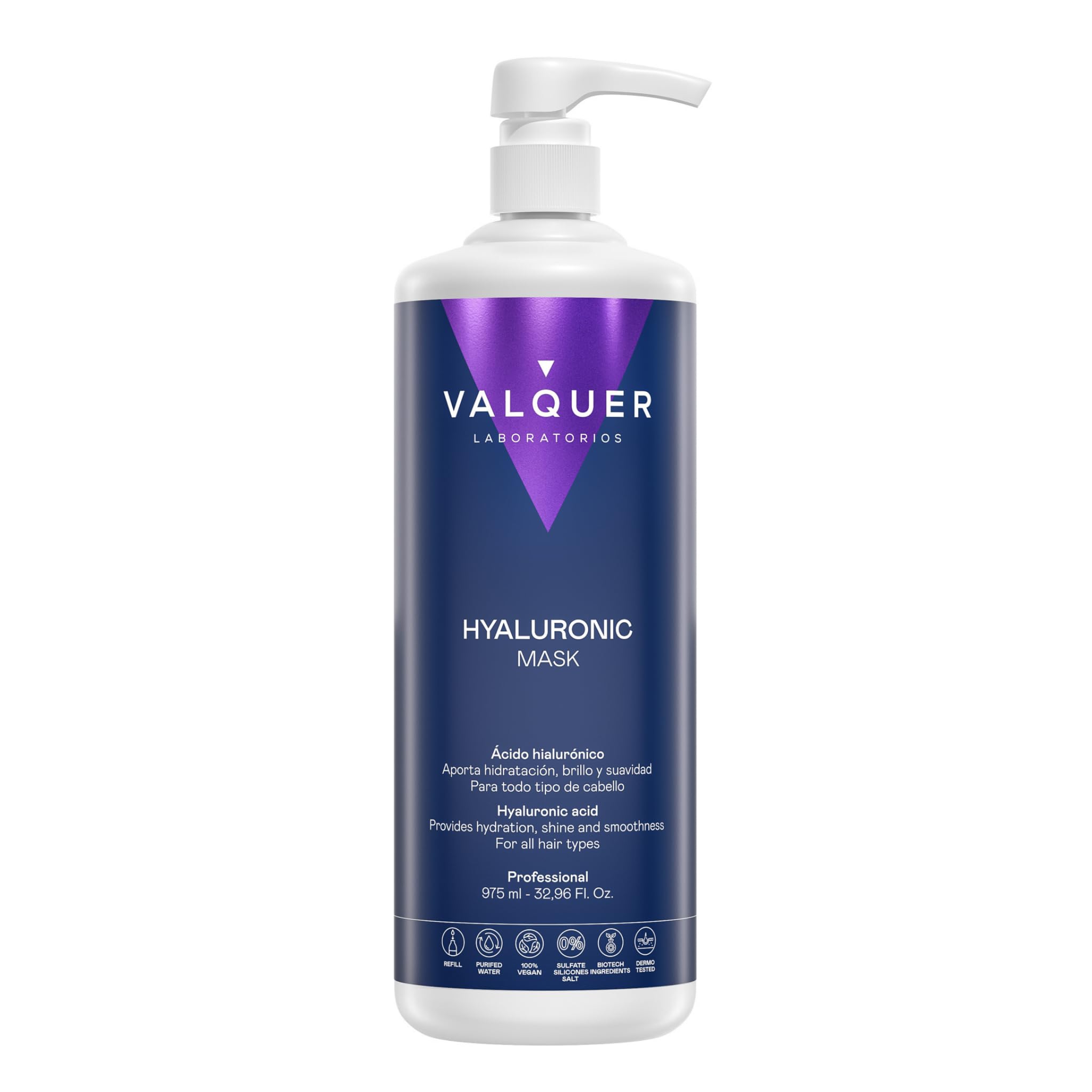 VALQUER Hyaluronic Acid Hair Mask | Hydrating & Repairing Zero Formula Treatment with Panthenol, Keratin & Aloe Vera | Revitalizes & Protects Dry or Damaged Hair | For All Hair Types | 975ml