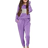 Arshiner Girls' Clothing Sets Sweatsuits Long Sleeve Color Block Pullover Sweatshirts and Lounge Pants with Pocket