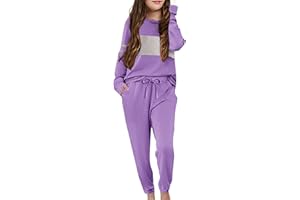 Arshiner Girls' Clothing Sets Sweatsuits Long Sleeve Color Block Pullover Sweatshirts and Lounge Pants with Pocket