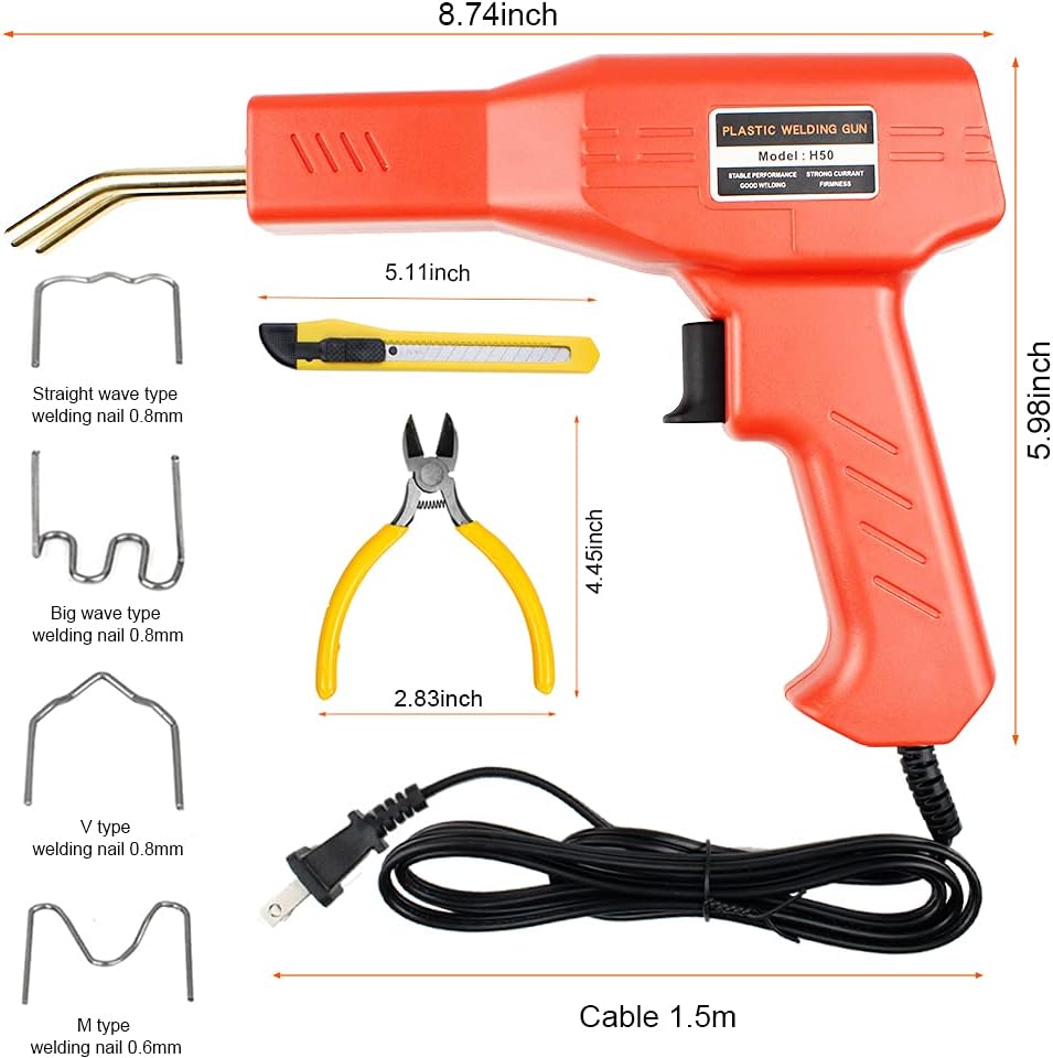 Handy Plastic Welder, Plastic Welding Machine for Car Bumper Repairing, 50W Hot Stapler Welding Repair Kit with 4 Types of Staples, 110V Portable Welder Gun Tool for Bodywork Welding System - - 
