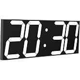 CHKOSDA LED Large Digital Wall Clock, Oversize Wall Clock with 6&rdquo; Numbers, Remote Control Count up/Countdown Timer Clock, Auto Dimmer, Big Calendar and Thermometer(White)