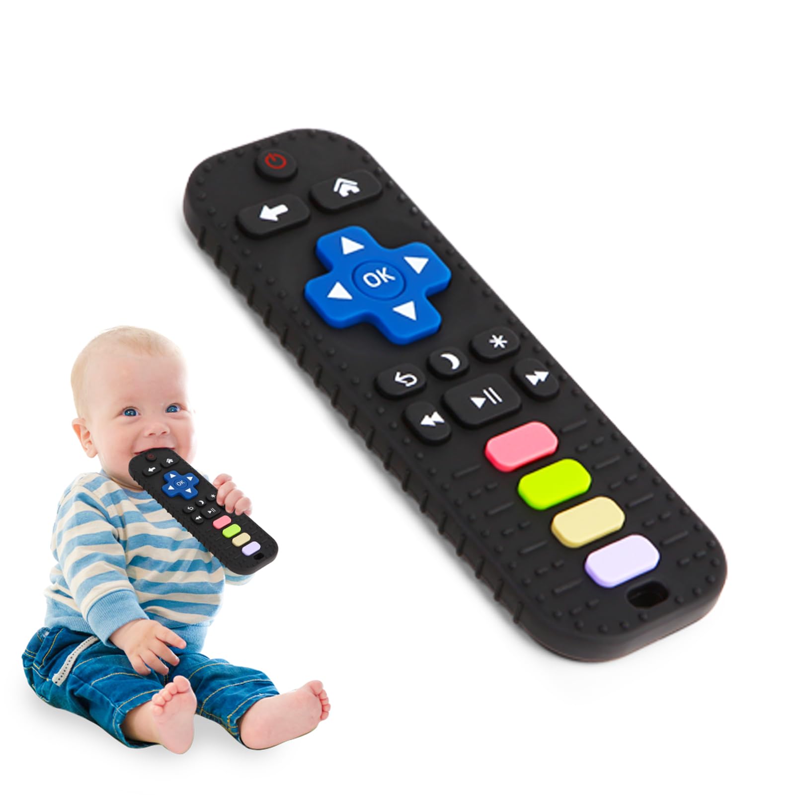 Hooku Silicone Teethers for Babies 0-6 Months, Teething Toys for Babies 6-12 Months, Baby Remote Control Toy, Infant Toys 0-3 Months, Sensory Chew Toys, Toddler Newborn Baby Gifts (Black)