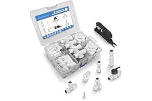 Sweezwon 51Pcs 1/4" Quick Connect Water Line Fittings Kit, Push to Connect Fittings (Ball Valve, Check Valve, T, L, Y, I & Professional Tubing Cutter) for RO/DI, Refrigerator, Ice Maker
