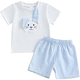 Arvbitana Toddler Baby Boy Easter Rabbit Outfit Short Sleeve Bunny Carrot Smocked T-shirt Elastic Waist Shorts Summer Clothes