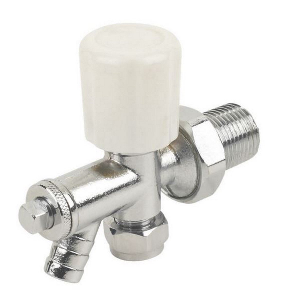 Angled Radiator Rad Valve with Drain Off Chrome 8 mm 8mm x 1/2"inch