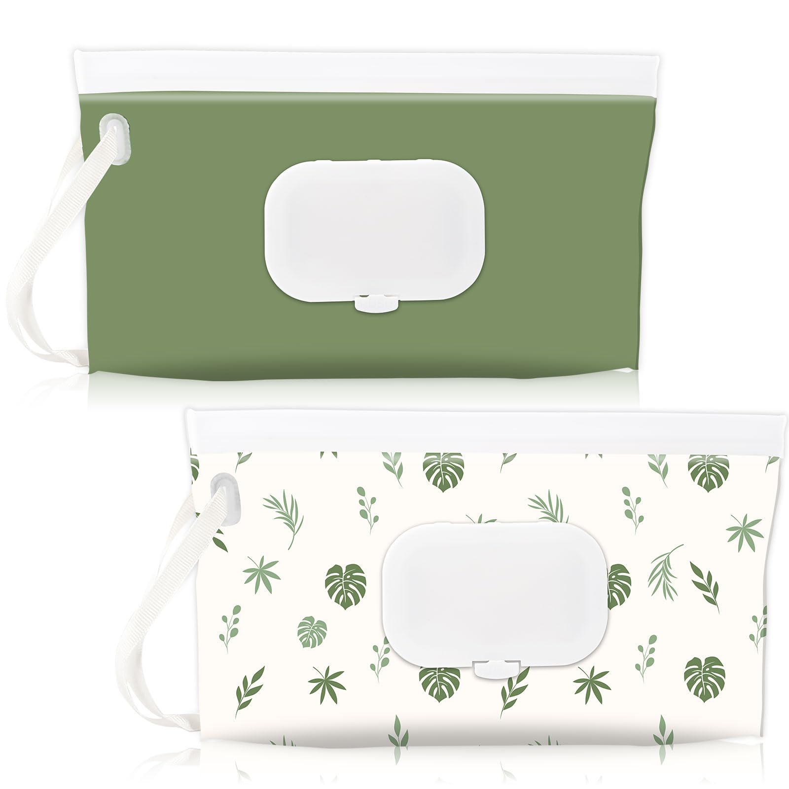 Photo 1 of FEBSNOW 2 Pack Baby Wipes Dispenser Holder, Portable Refillable Baby Wet Wipes Pouch Container Reusable Travel Case for Outdoor Hiking, Green Leaves