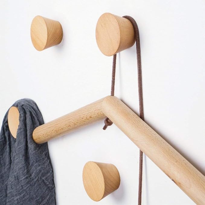 HomeDo Wood Wall Hooks Hat Rack, Wooden Coat Hooks Wall Mounted