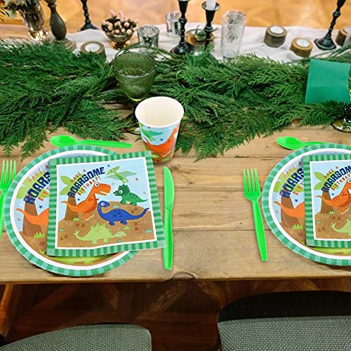 HAPYCITY 144 Pieces Dinosaur Birthday Party Supplies Set Serves 24 Perfect Dinosaur Party