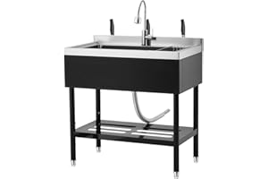 ELITEEDGE Stainless Steel Utility Sink, Commercial Prep Sink, Storage Shelf & Adjustable Legs for Kitchen, Laundry Room (36 x 20 x 35.5 Inch (Single Sink-Black))