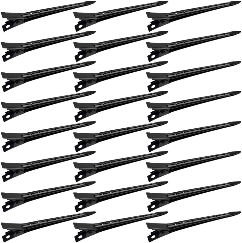 24 Packs Duck Bill Clips, Bantoye 2.75 Inches Rustproof Metal Alligator Curl Clips with Holes for Hair Styling, Hair Coloring, Black
