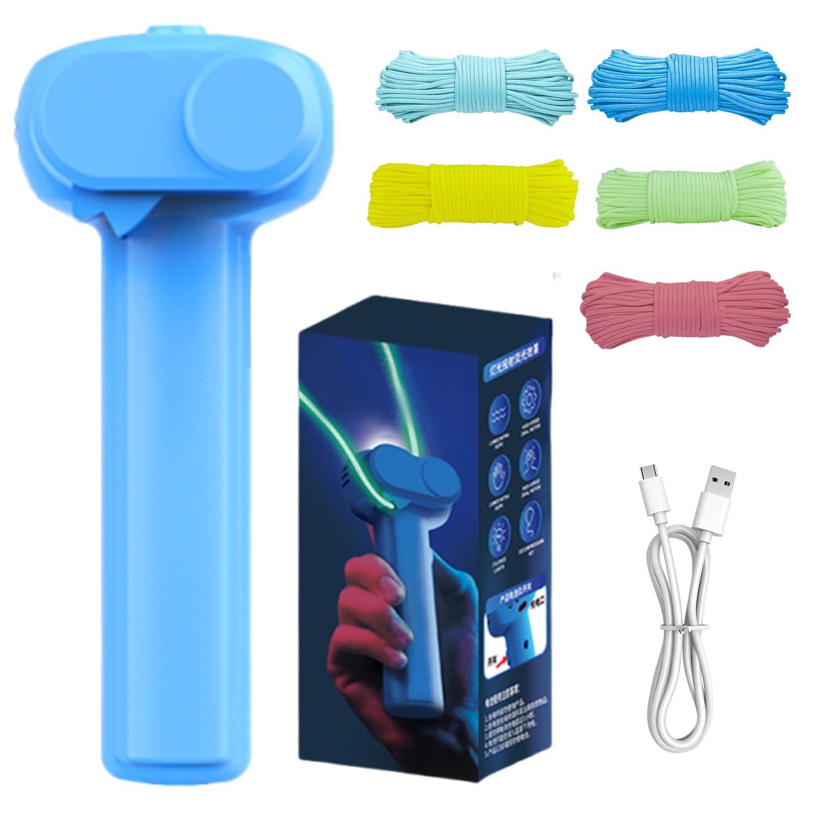 PORUPAEL Electric String Rope Launcher Toy with 5 Fluorescent Ropes, Fidget String Launcher Toys for Kids, Cool Lasso Loop Stuff for Boys, Glow In The Dark Rope Toy