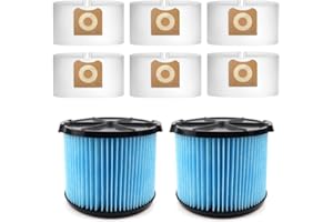 LeadCon 2 Pack VF3500 Replacement Compatible with Ridgid 3, 4.5 Gallon Wet Dry Vacuums, 6 Pack VF3501 Filter Bags Compatible 