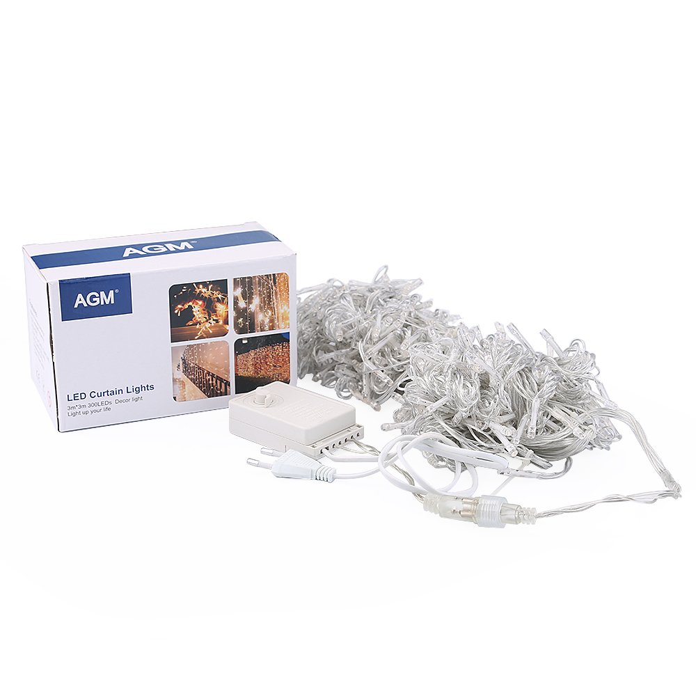 AGM 300er Led 3X3 Meter Lichterkette 24V Drinnen Outdoor LED wasserdicht Fee-Schnur-Vorhang-Licht für Party,Weihnachten,Hotel,Festival.(Warmweiß)
