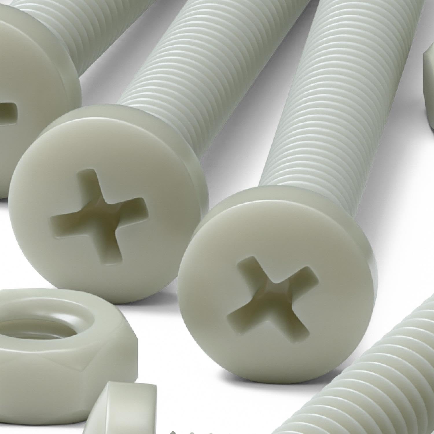 50 x Glass Filled Reinforced Super Nylon Pan Head, Crosshead Machine Screws, M4 x 40mm, Plastic Nuts and Bolts, Washers,