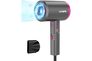 LOVEPS Hair Dryer Without Diffuser,1800W Foldable Ionic Travel Blow Dryer for Women, Low Noise Hair Dryer with Nozzle, Constant Temperature Hair Care Without Hair Damage, Royal Purple