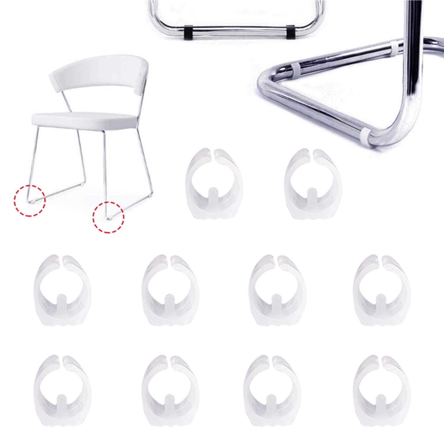 YouU 25 mm U Shaped Furniture Feet Pads Tube Clamps Protector Furniture Foot Rectangle Shaped Non-Slip Chair Leg Tip Protectors white（Suitable for diameter 23-26mm）10 pcs