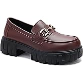 Maichal Platform Loafers for Women Slip On Chunky Heel Lug Sole Shoes Business Work Dressy Loafers with Chain