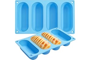 Hot Dog Bun Pan,Silicone Hotdog Bun Molds Nonstick Bread Forms Mini Baguette Sandwich Baking Tray for Hot Dog Bun Rolls Cake 