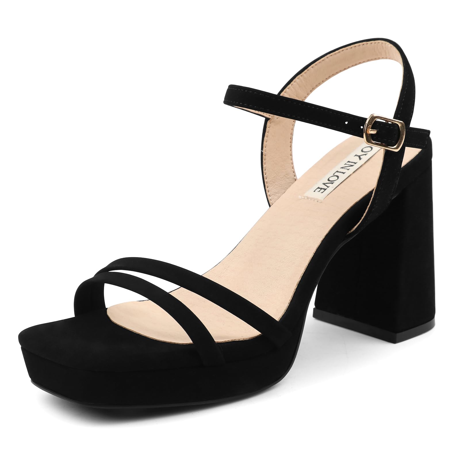 HDEUOLM Women's High Heel Sandals - 6 Inch Chunky Platform, Clear Heel, Ankle Strap, Open Toe - View #3