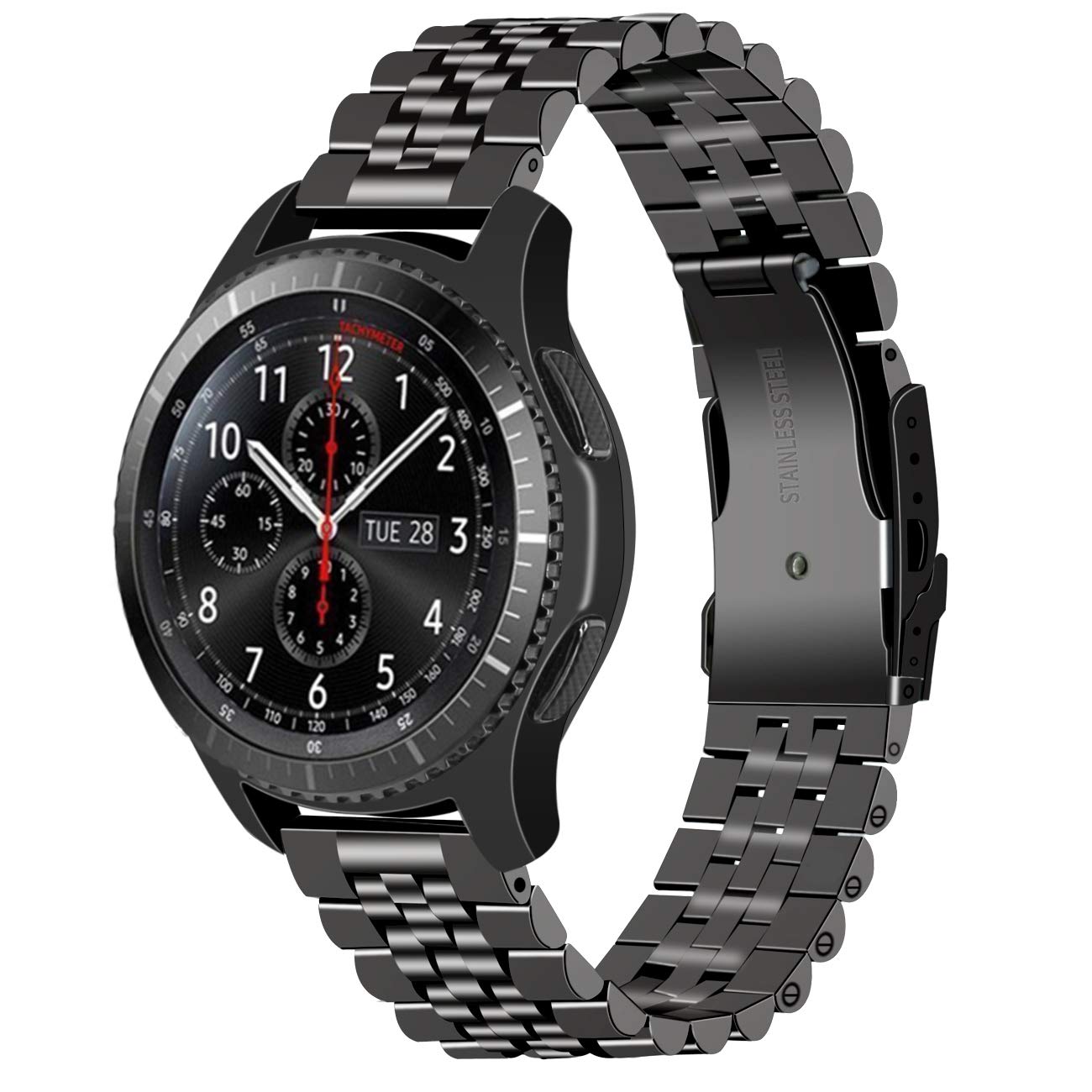 Juntan Quick Release Watch Bracelets Compatible for Samsung Galaxy Watch 46mm Gear S3 Frontier, Classic Galaxy Watch 3 45mm 3D Engineer 22mm Stainless Steel Watch Band for Men Women Black Tapered