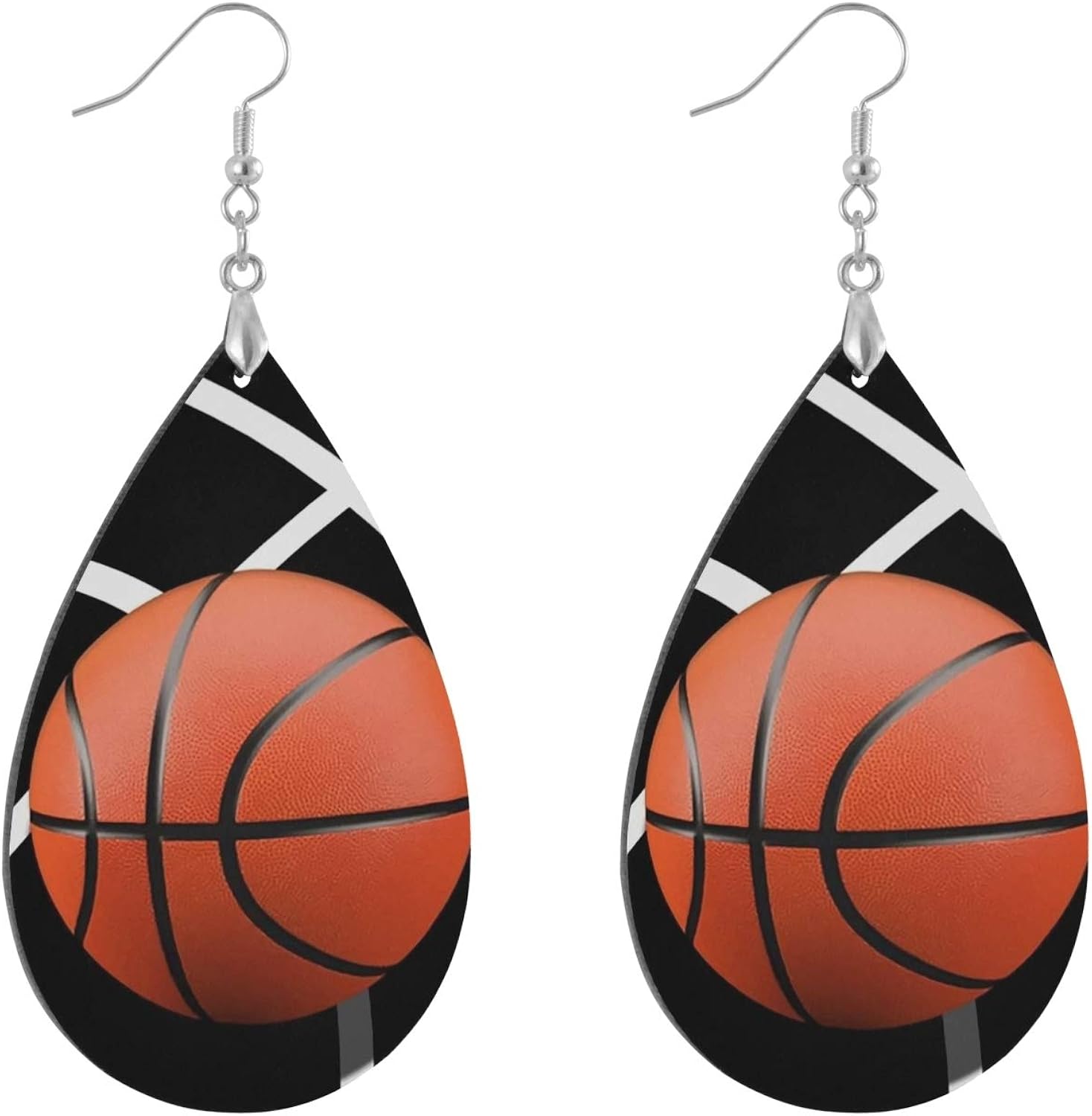 Earrings Basketball And White Streak Leaf Drop Dangle