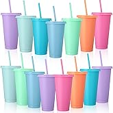 Honeydak 15 Pack Tumbler with Straw and Lid Bulk Cups for Gifts Water Bottle Iced Coffee Travel Mug Cup Reusable Plastic Tumblers for Party Birthdays 24-27 oz (Macaron Color)