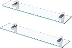 KES Bathroom Shelves Glass Shelf, 24-Inch Bathroom Shelf with Tempered Glass and Polished Chrome Bracket Wall Mounted 2 Pack,