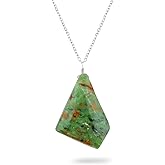 CRYSTALINES Natural Green Chrysoprase Gemstone Necklace, Fancy Polished Dainty Pendant, Handmade Boho Jewelry for Women, Silver Plated Chain, Healing Crystals, Christmas Gift for Women