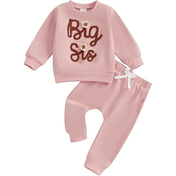 Baby Girl Valentines Outfit Letter Heart Embroidery Crewneck Sweatshirt & Jogger Pants Set For Toddler Boys & Girls