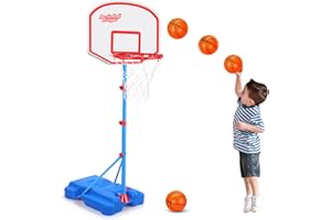 AOKESI Kids Basketball Hoop Stand，Adjustable Height Basketball Set 3.5ft-5.5ft，Portable Basketball Goals for Indoor Outdoor Play, Toddler Sports Toys for 3-8 Years Old（Blue）