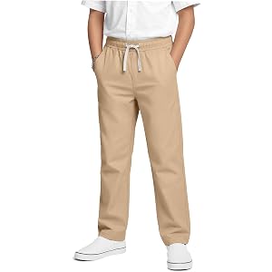 YooAurvox Boys School Uniform Pants | Back to School, Chino, Elastic Waist, Drawstring, Straight Leg, with Pockets, Soft, Com