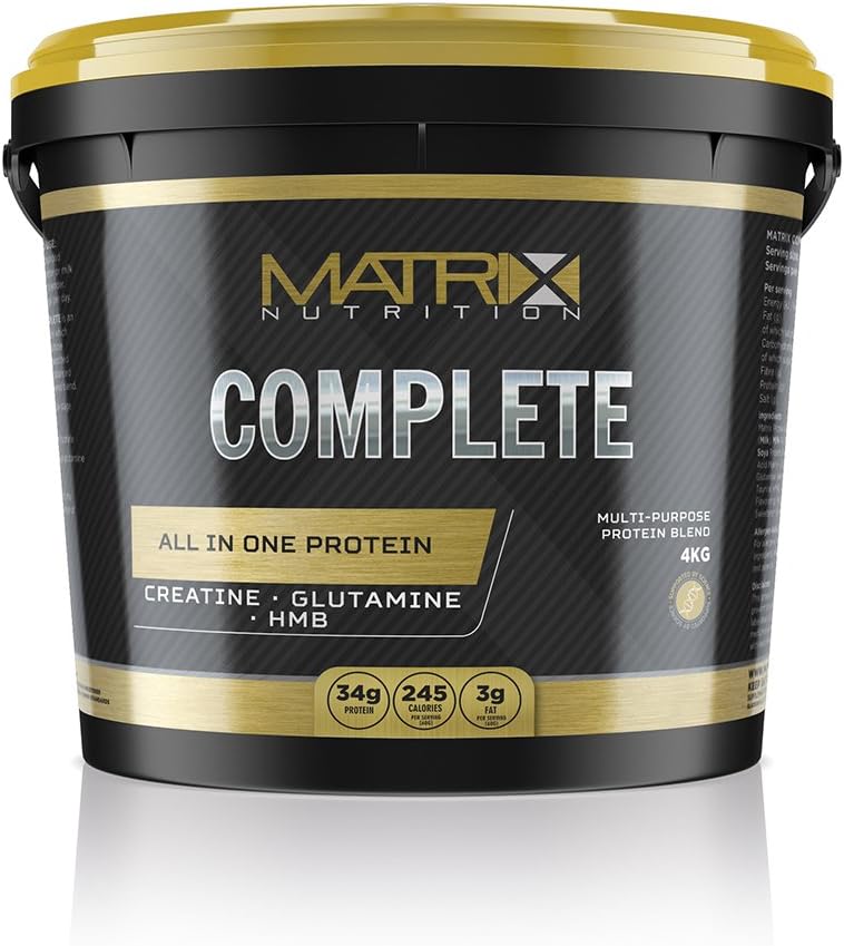 Matrix Nutrition Complete All in One Protein Powder Shake - L-Glutamine - HMB - Creatine Monohydrate. (Strawberry, 4KG)