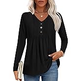 Findsweet Women's Long Sleeve Shirts Fall Winter Tops Dressy Casual Tunic Tops Trendy T-Shirts Outfits S-3XL