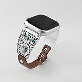 Leather strap compatible with Apple Watch strap for women 38/40/41/42/44/45/46/49mm, Bohemian turquoise designer Western retro ethnic retro style suitable for iWatch series 11 10 9 8 7 6 5 4 3 2 1 SE Ultra 2/1
