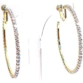 Clip-on Earrings Gold Tone Crystal Hoop Earrings 2 Inch Clip Hoop Earrings for Non Pierced Ears