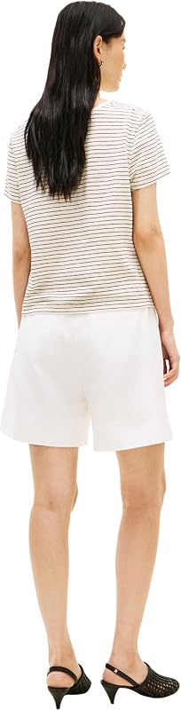 Damen T-Shirt Kurzarm Linen Scoop mit Rundhalsausschnitt, Weiß (Small BRT STP Calico/Black), L