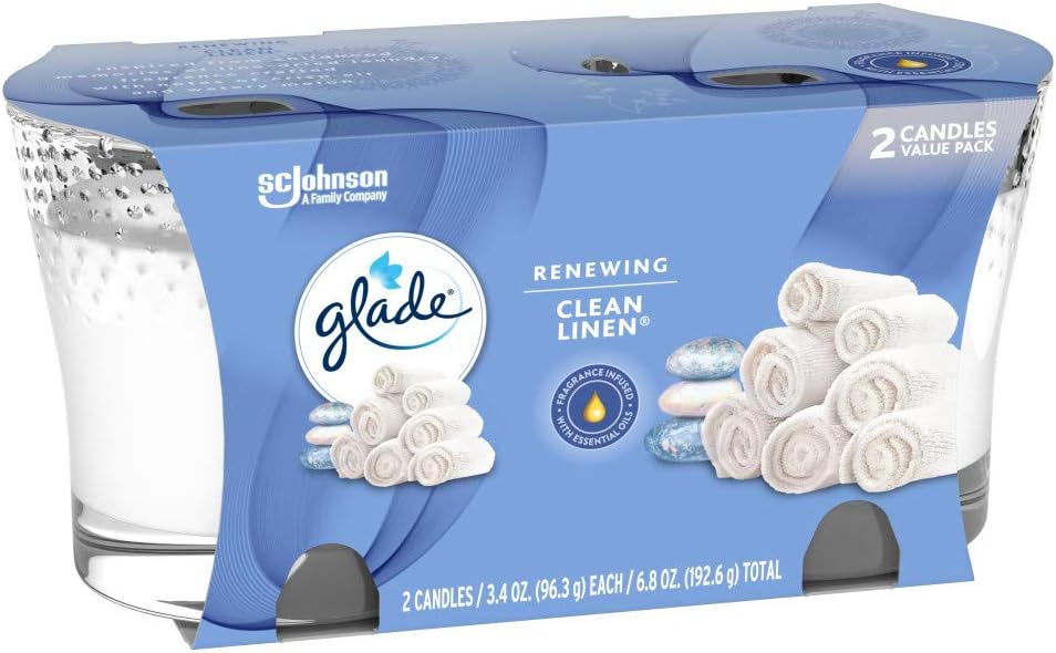 Glade Candle Jar, Air Freshener, Clean Linen, 2 candles, 6.8 oz: Health & Personal Care
