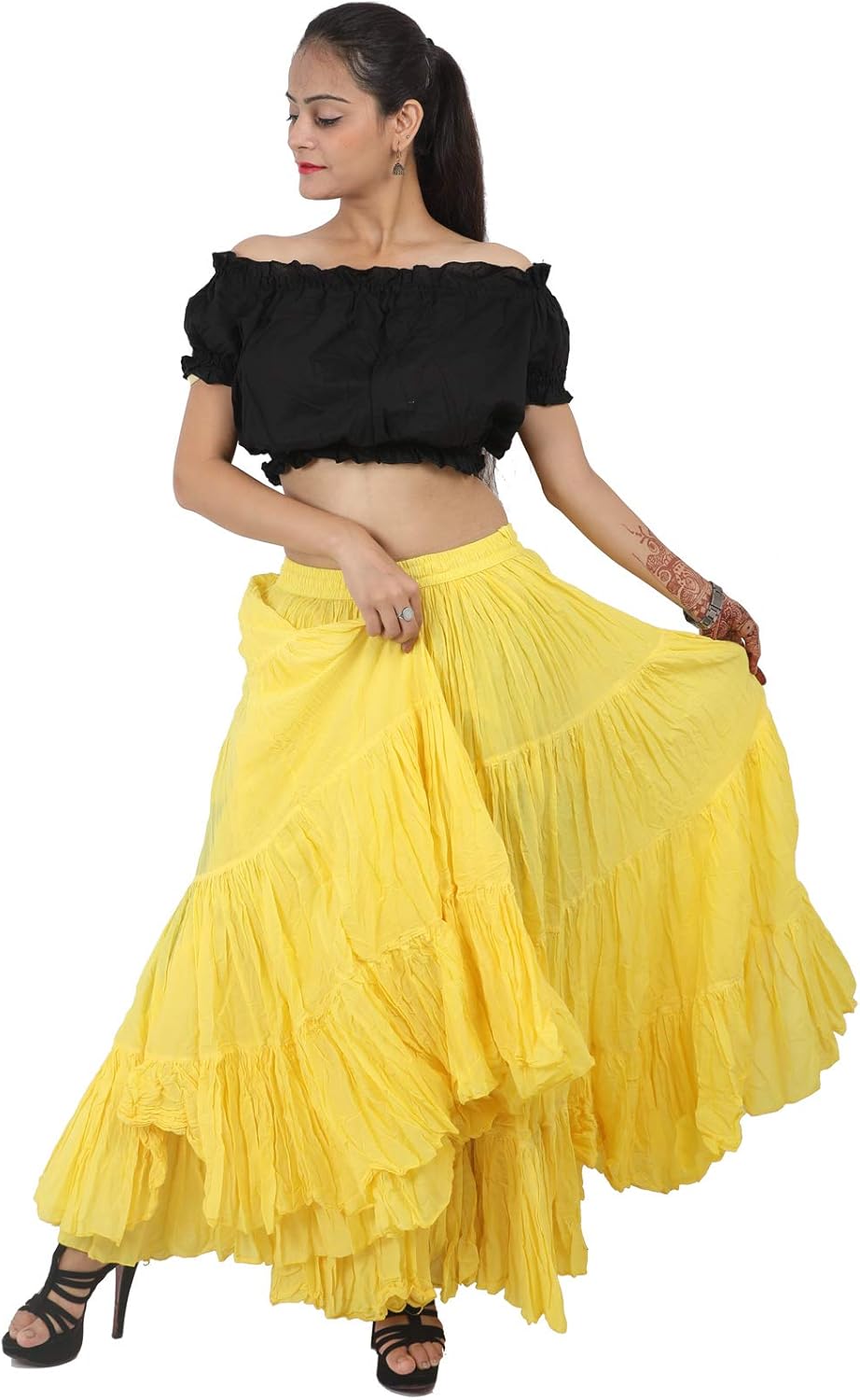 Wevez Women's Gypsy 25 Yard Solid Color Cotton Skirt (Black) at  Women’s Clothing store