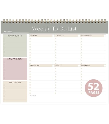 Undated Pad Weekly Notepad - 52 Undated Sheets 8.5x11 Spiral Bound ...