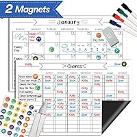 Magnetic Whiteboard Chore Chart & Reusable Dry Erase Calendar Set - for Kids, Teens, Adults - Reward Behavior Chart - Kids Responsibility Magnets & Refrigerator Reward Set - 17" x 11"