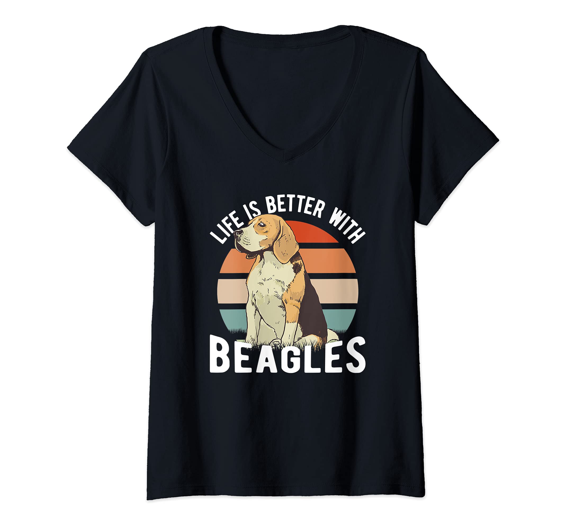 Womens Beagle Life Is Better With Beagles Dogs Dad Dogs Mom V-Neck T-Shirt