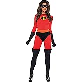 Women's Mrs Incredible Costume | Adult Superhero Jumpsuit with Gloves and Mask Disney Halloween Outfit