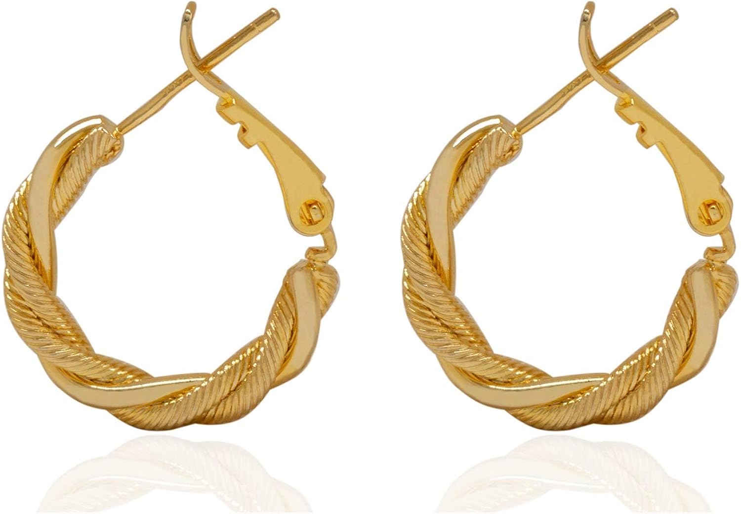 1 Pair 14k Yellow Gold Twisted Round Small Hoop Earrings Sensitive Ears