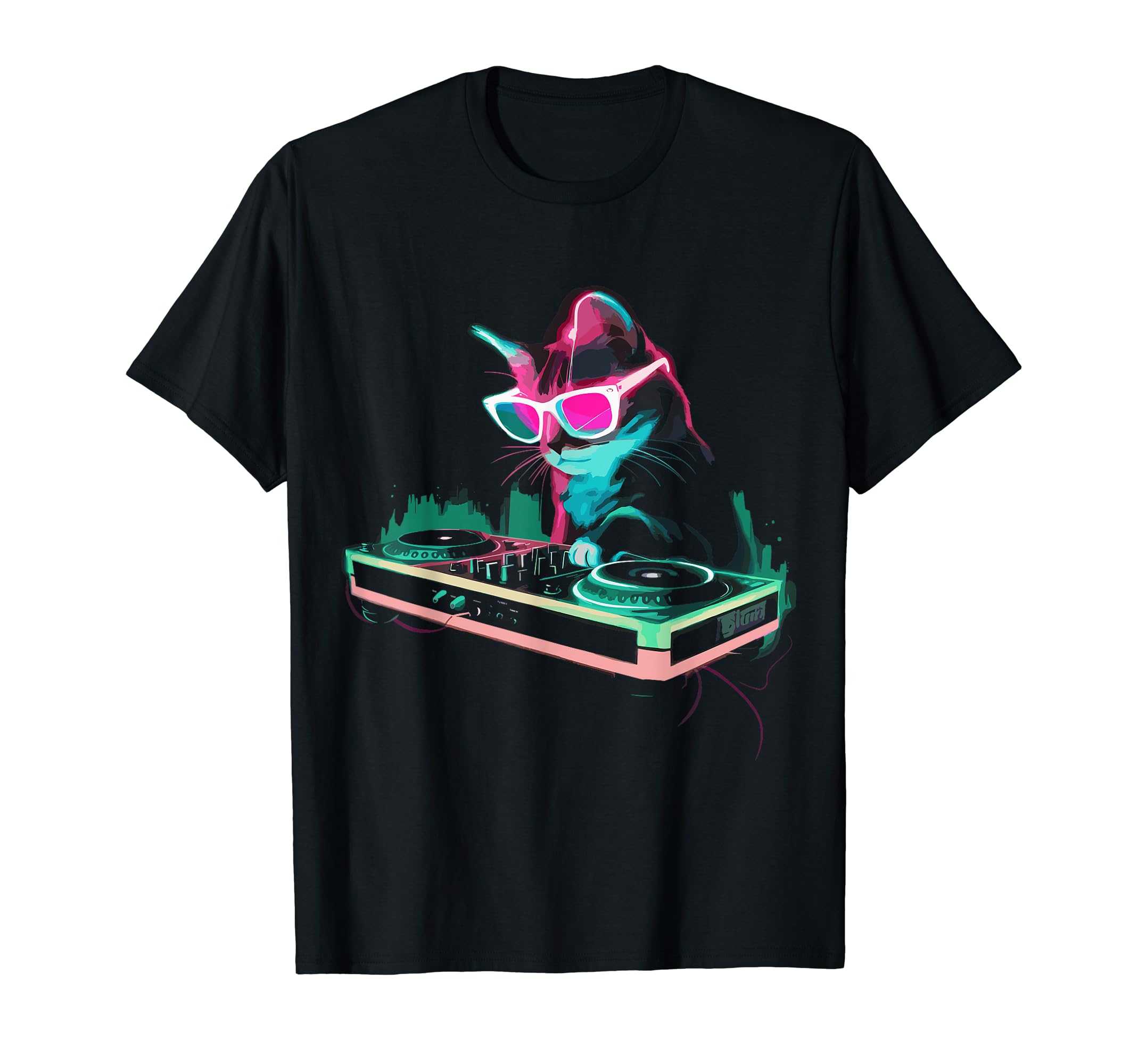 Photo 1 of *MEDIUM* House DJ Cat Rainbow DJ Cat Kitty on Turntable Disco DJ Cat T-Shirt for Men Women